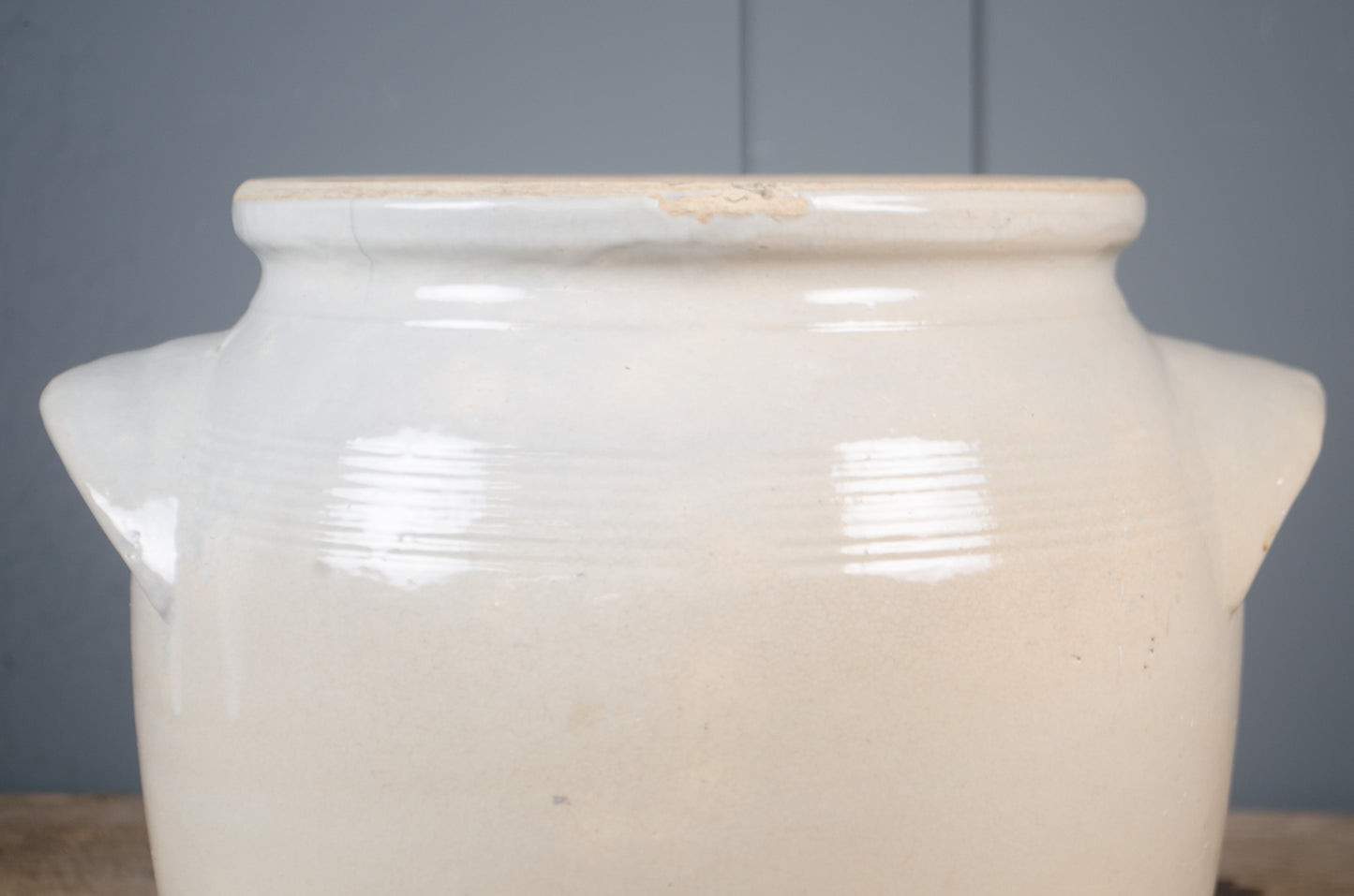 Large French Grey Glazed Stoneware Confit Jar