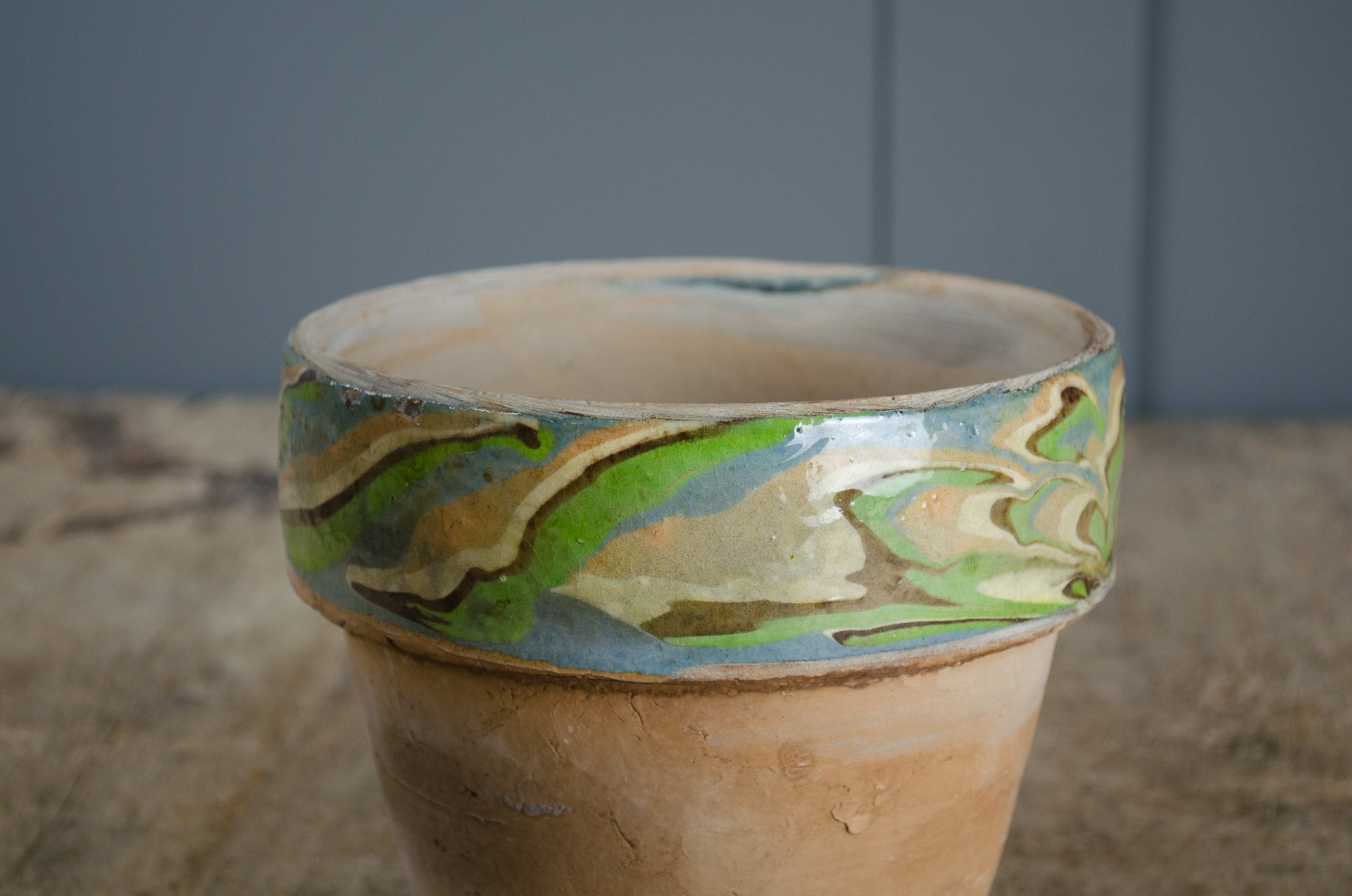 Marble glazed terracotta plant pot