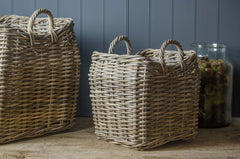grey wicker log basket