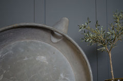 Large round metal tray with a handle. Water feature, reclaimed, bath, zinc, french, planter, herb, duck pond