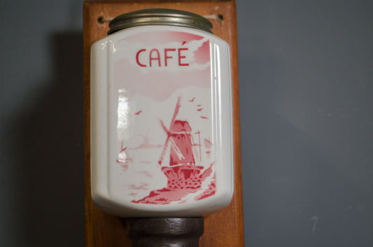 French moulin à café mural with red windmill decoration