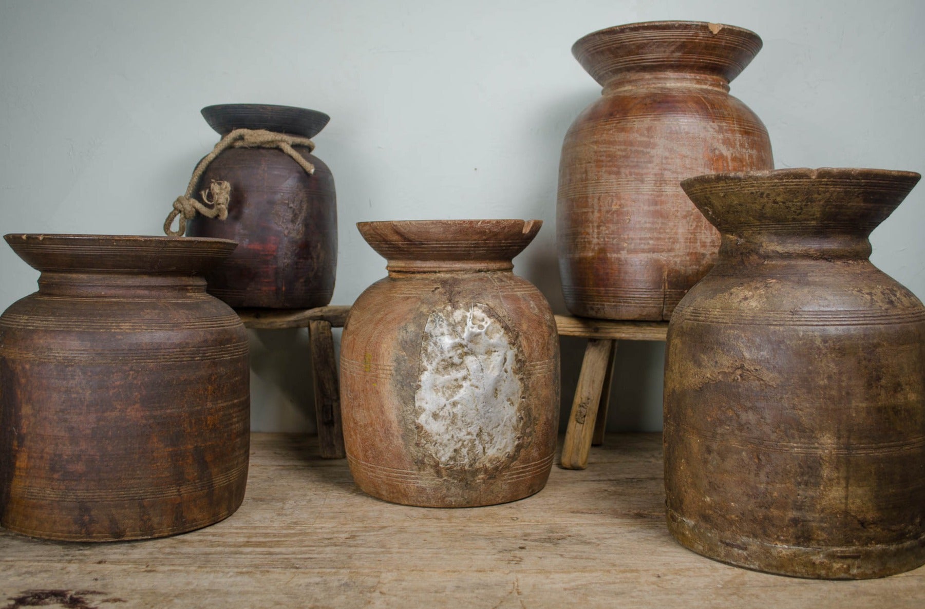 antique indian wood pot