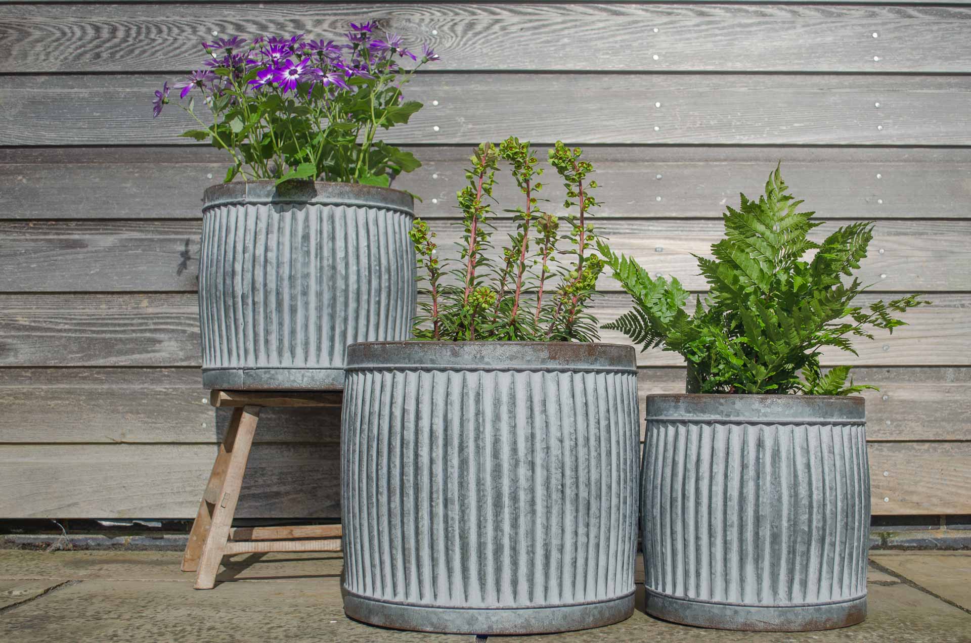 galvanised round planter