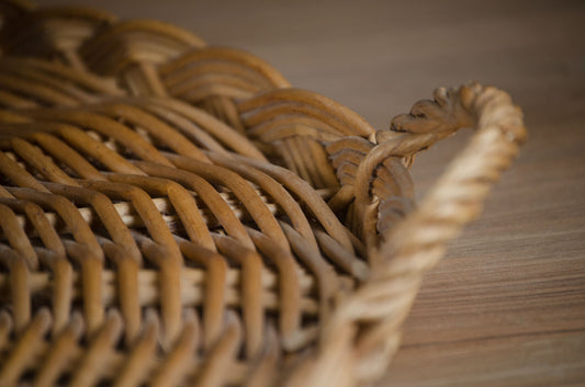 Round French wicker bread tray with handles