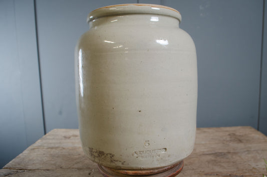 Old French grey glazed stoneware kitchen storage jar