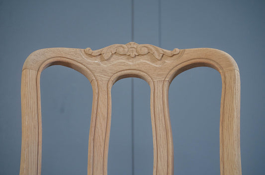 French Extending Oak Parquet Dining Table & Six Rush Seat Chairs