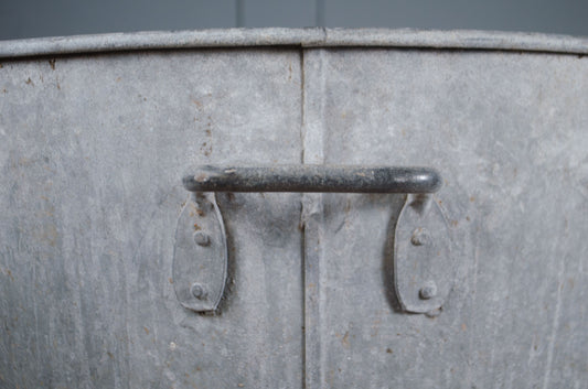 Large round galvanised planter