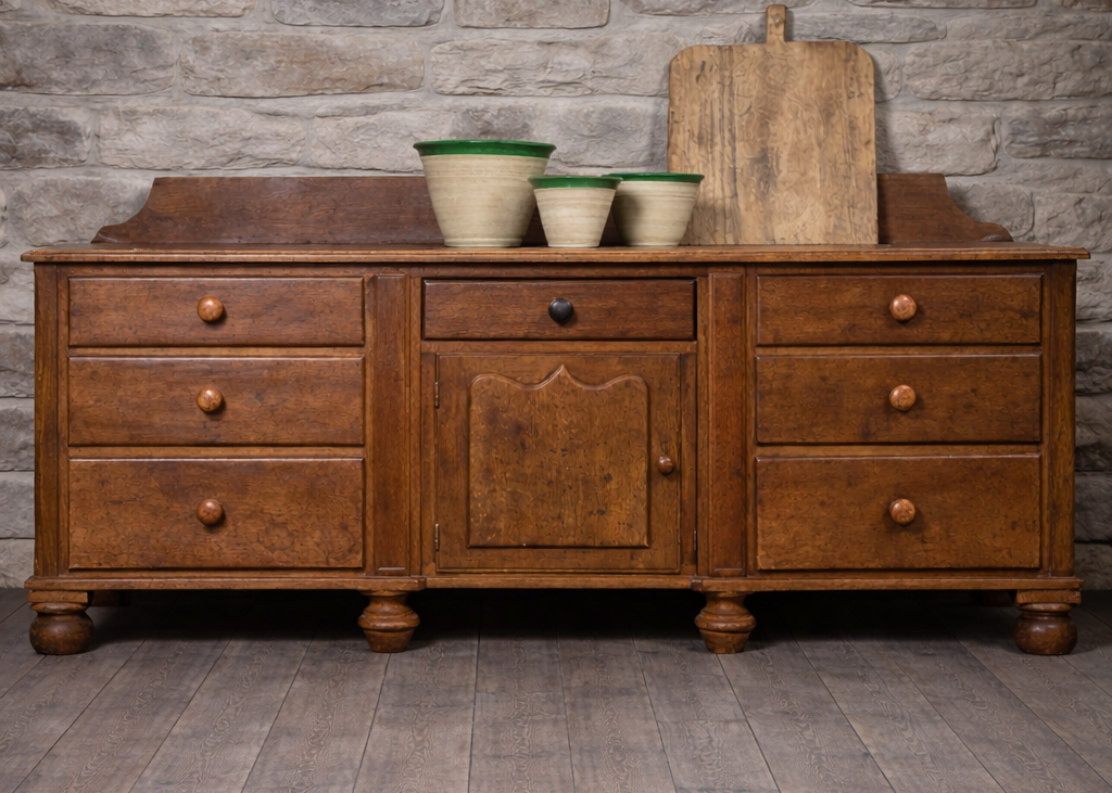 Large antique Victorian sideboard with acorn bun feet