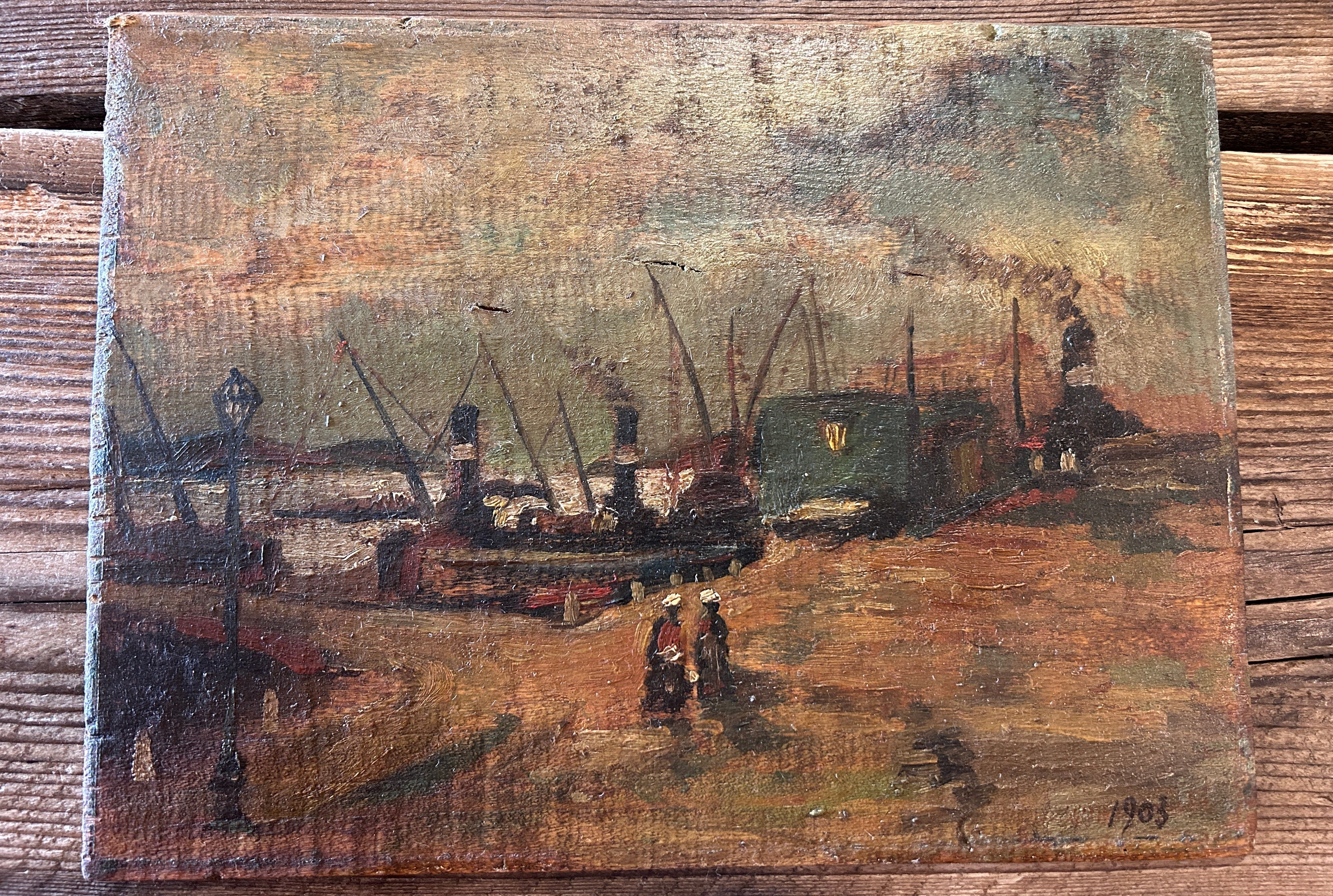 Kai in Antwerpen mit Schiffen – Parody Oil on Board | From the Series Paintings of Amsterdam by Vincent van Gogh