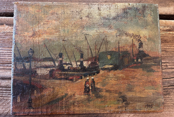 Kai in Antwerpen mit Schiffen – Parody Oil on Board | From the Series Paintings of Amsterdam by Vincent van Gogh