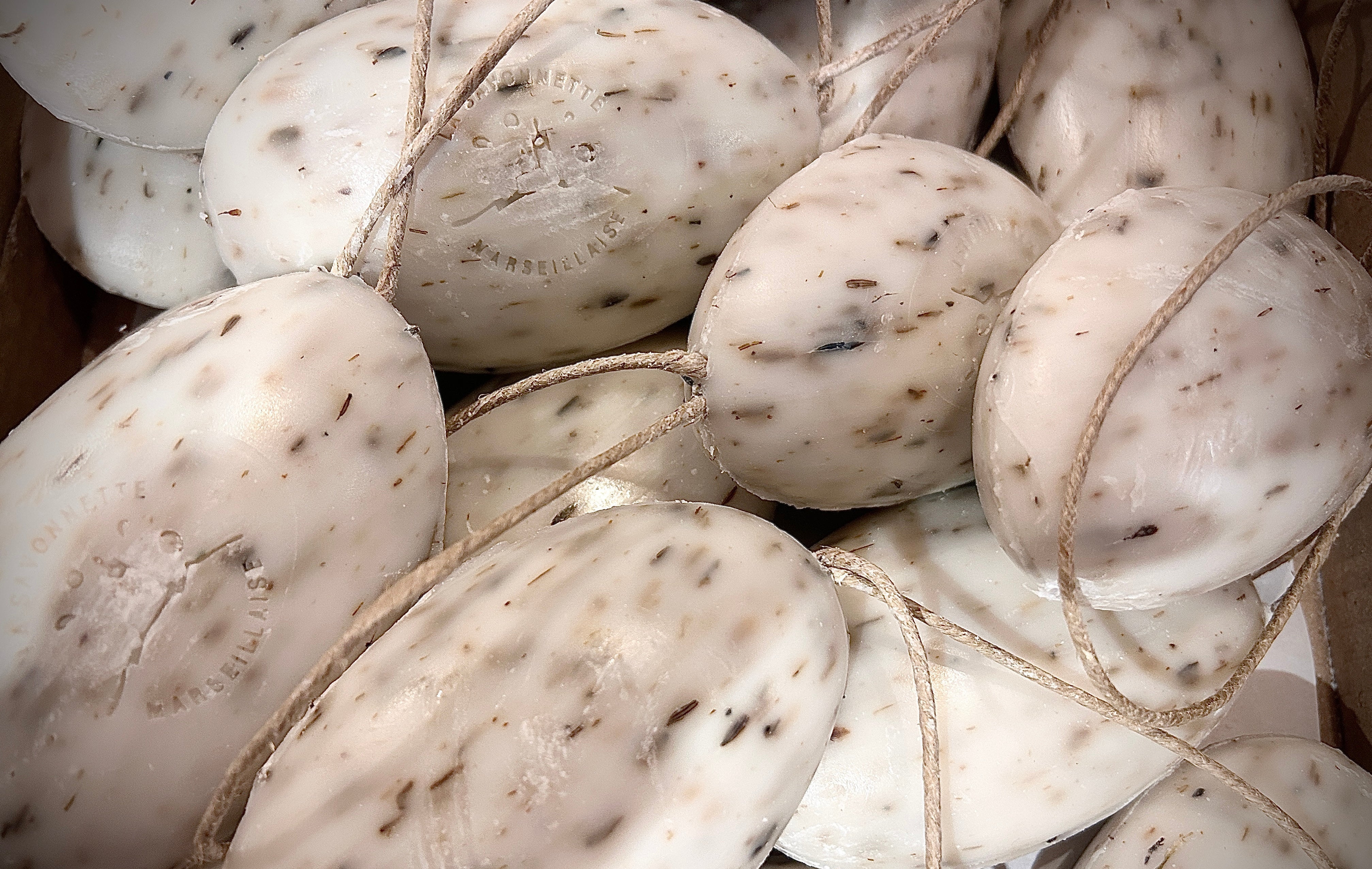 Natural French lavender soap on a rope