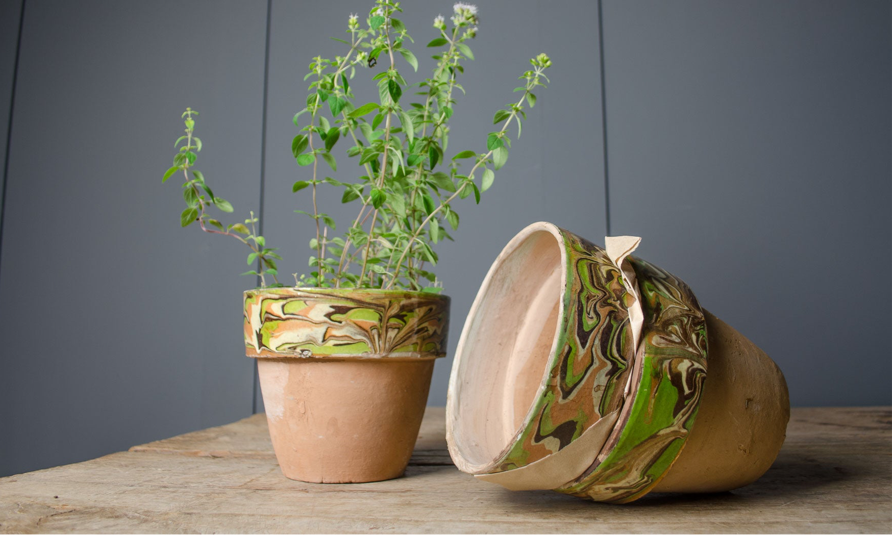 Marble glazed terracotta plant pot