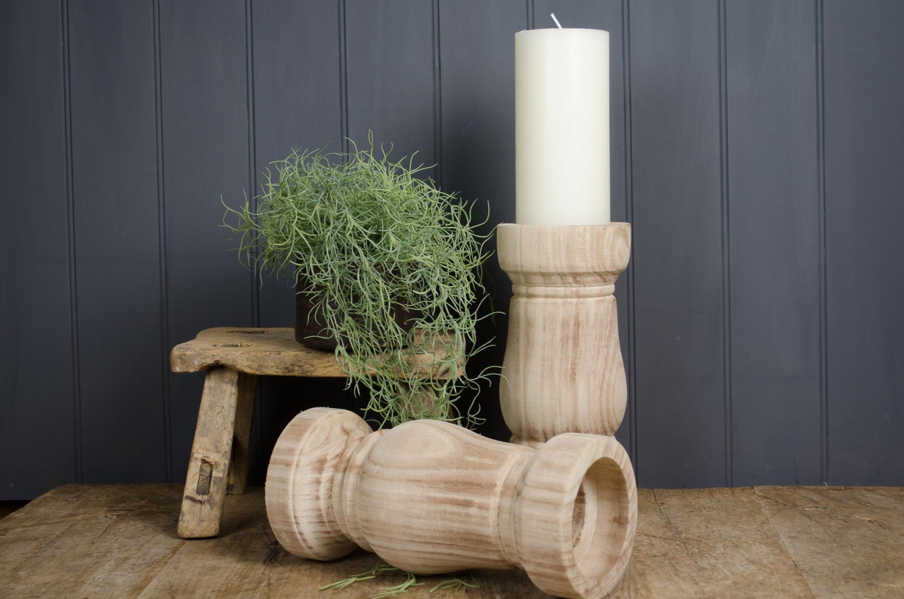 rustic wood candlestick