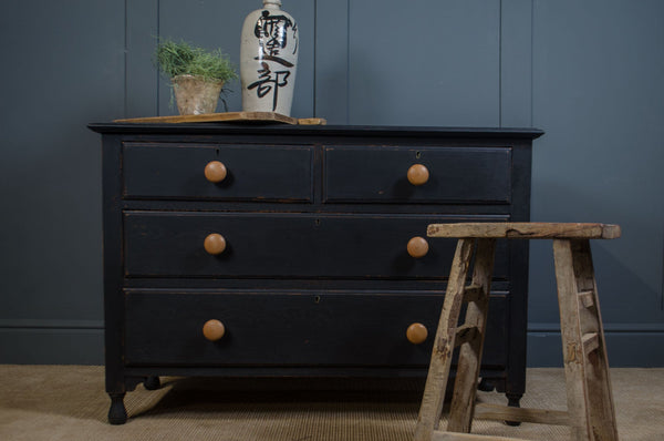 Edwardian Ebonised Painted Small Chest of Drawers | Antique Black Stor…

