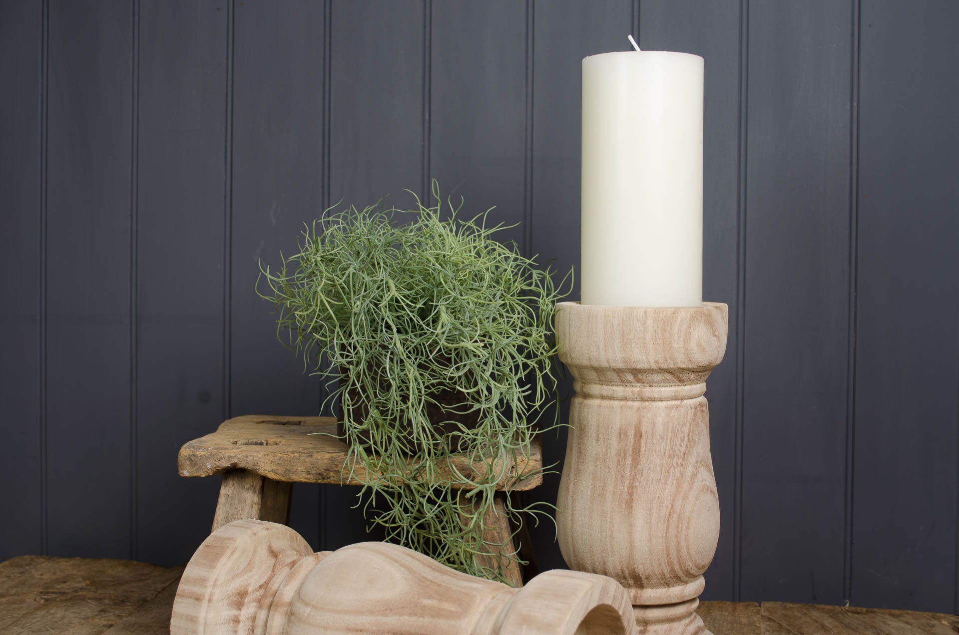 Large rustic wood candlestick