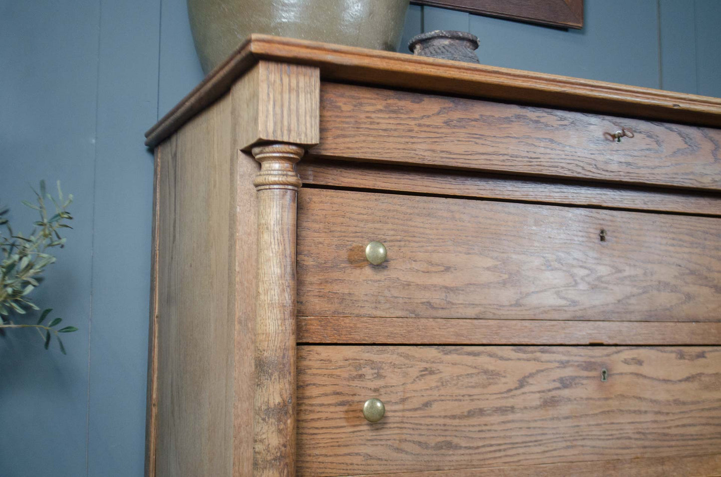 French oak chest of drawers with antique brass handles