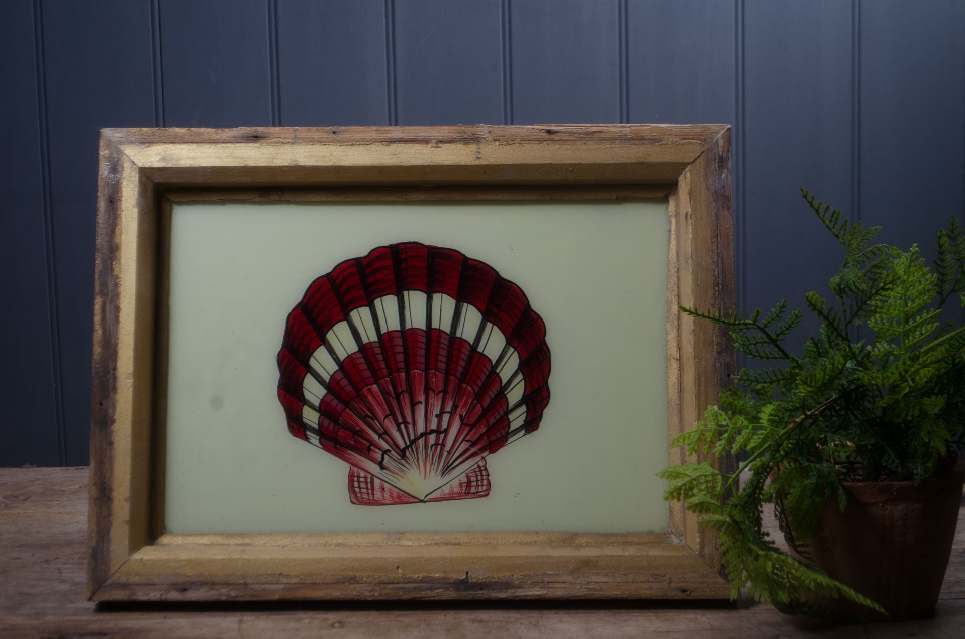 hand painted shell art in reclaimed frame