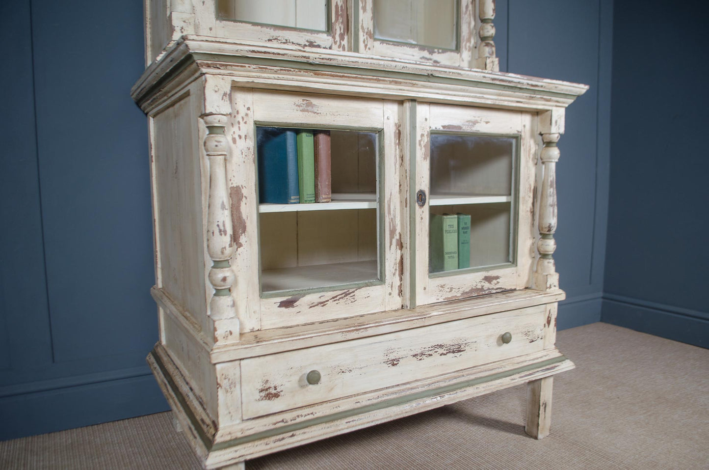 Painted wooden dresser cabinet with original key and storage drawer
