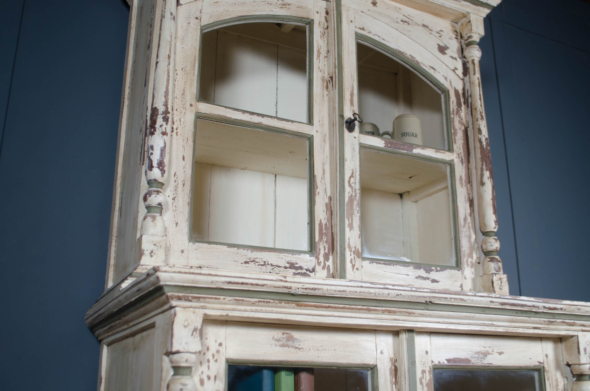 
Cream and sage green glazed cupboard dresser for kitchen or dining room