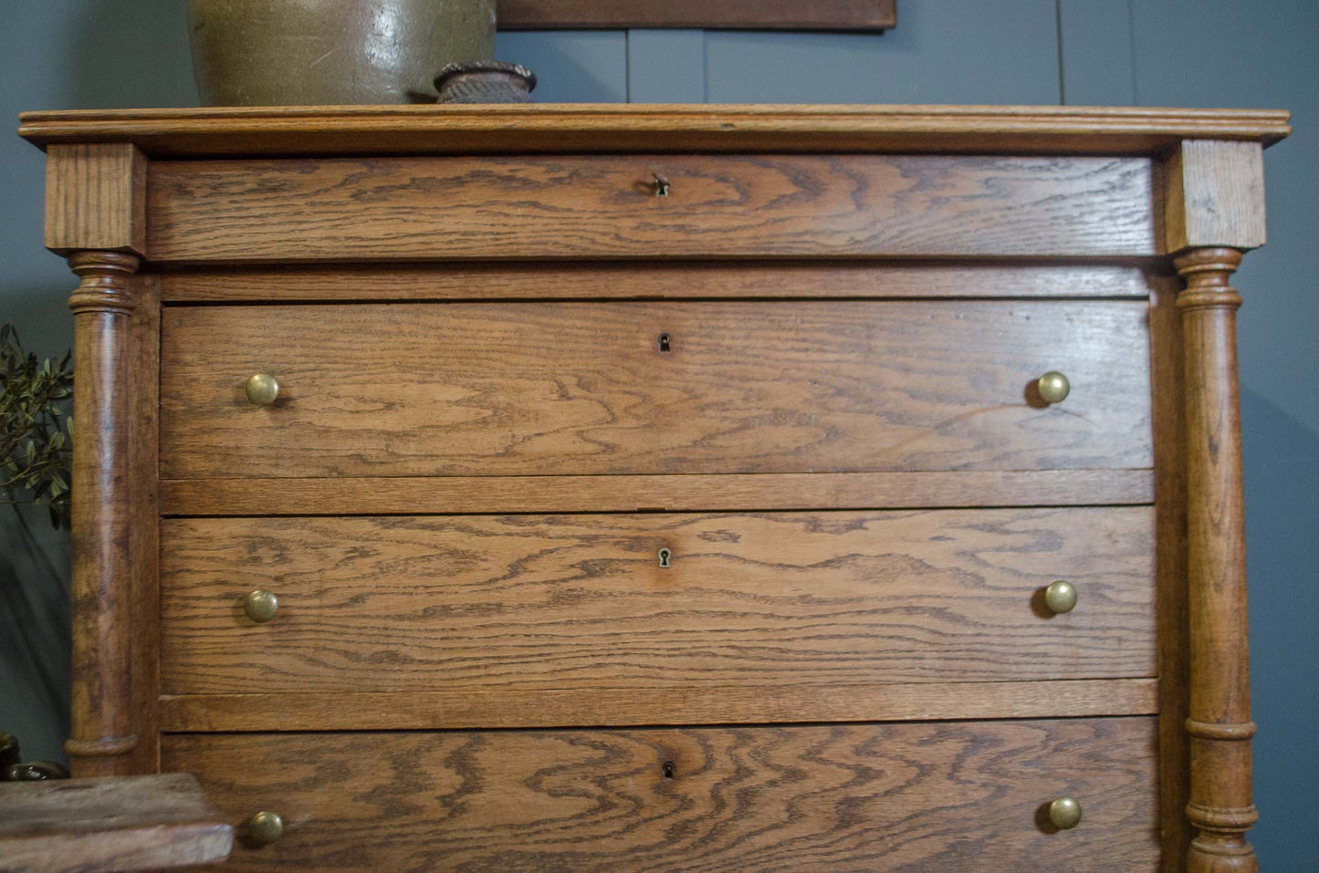 Solid oak top on antique French chest of drawers