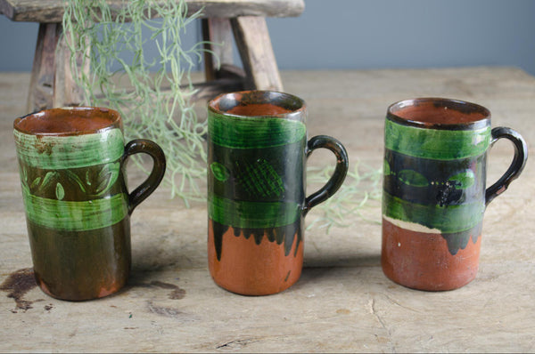 Set of 3 Terracotta & green coder mugs