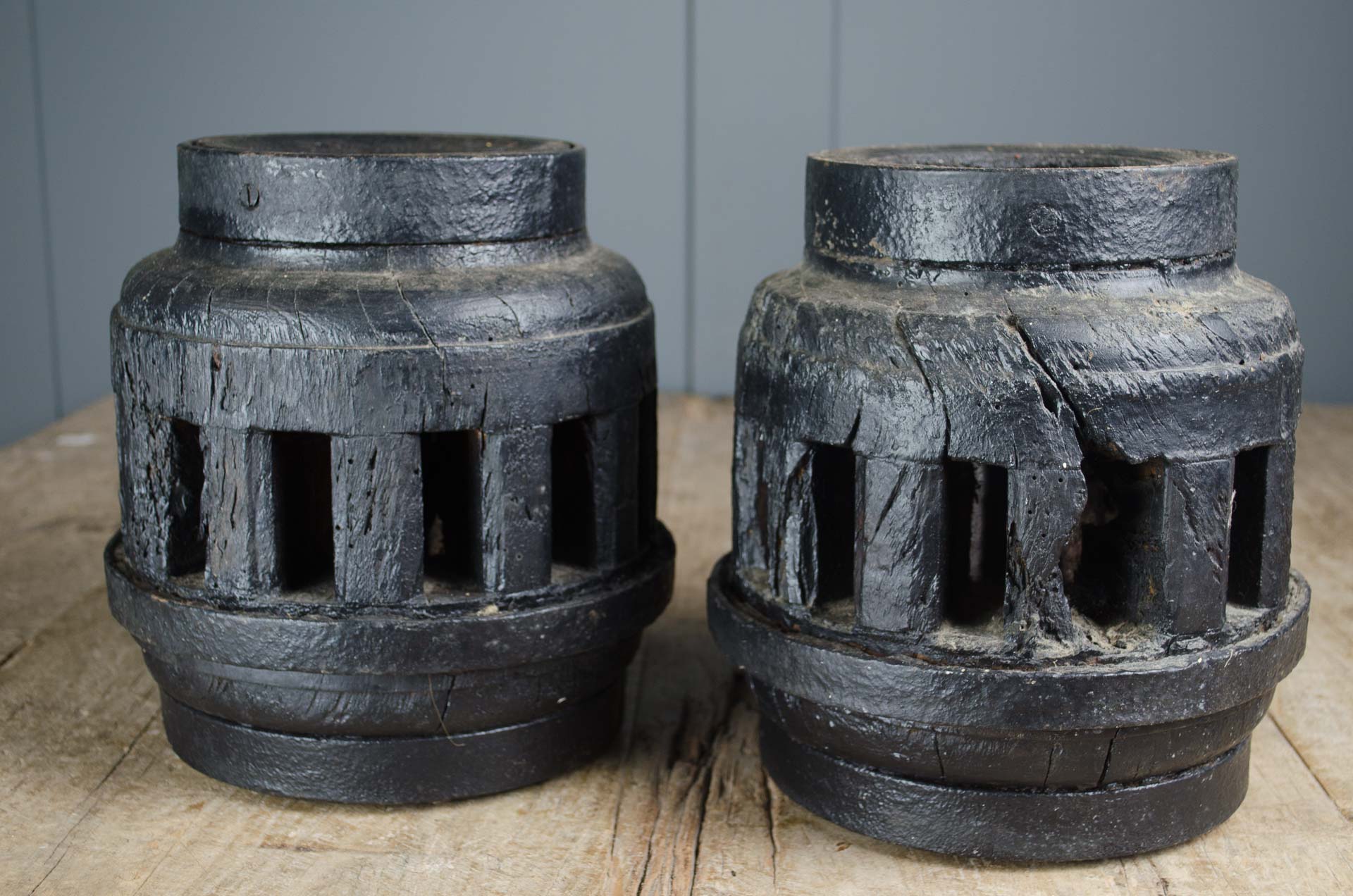 reclaimed black wood candle holders