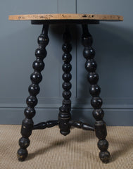 Victorian bobbin leg side table with tripod base and traditional turned wood detailing.