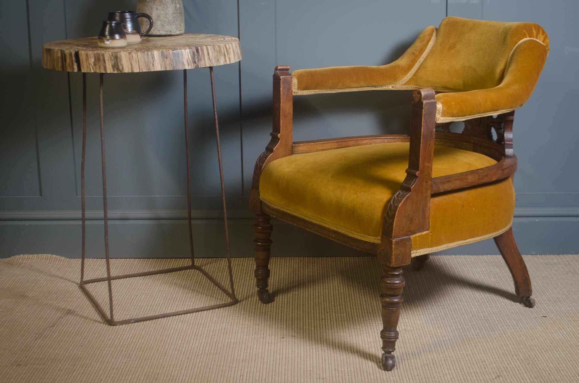 Pair of Edwardian velvet chairs