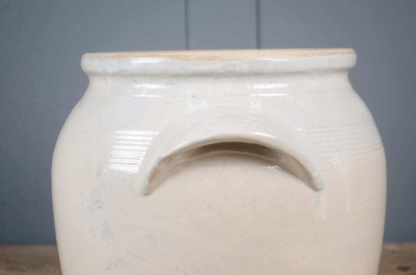 Large French Grey Glazed Stoneware Confit Jar
