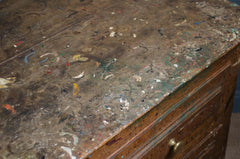 Worn wooden surface with visible wear and tear