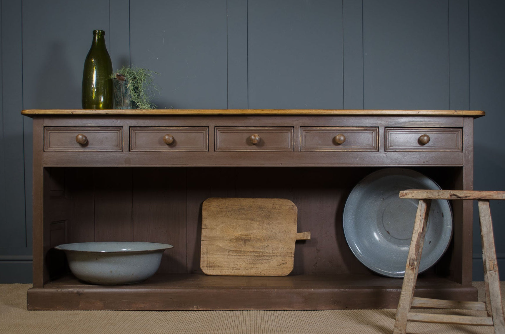 reclaimed pine sideboard console table in a brown painted finish