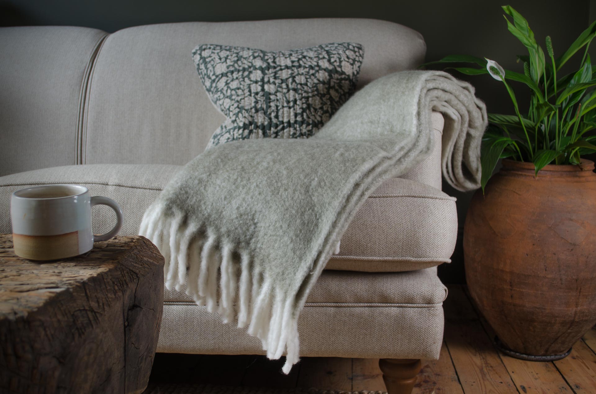 
cotton quilted kantha cushion in green