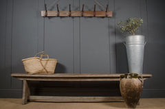 Long antique oak bench suitable for hallway or dining table seating