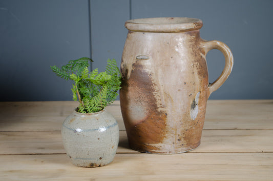 Traditional antique French pottery confit jars for farmhouse and country interiors.
