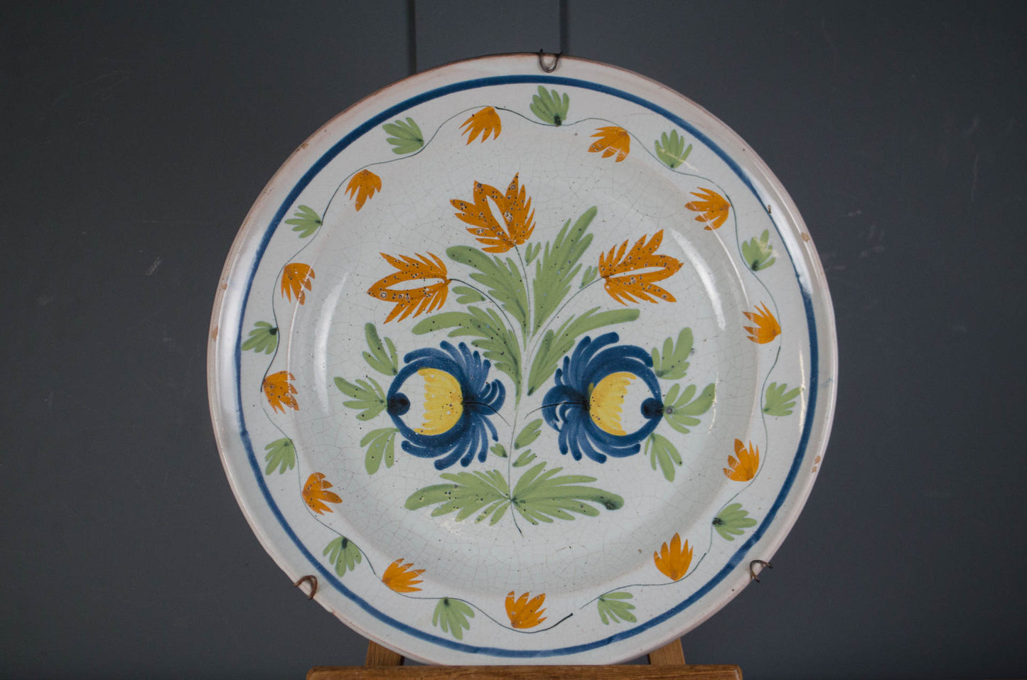 Large French Quimper hand painted floral pottery platter