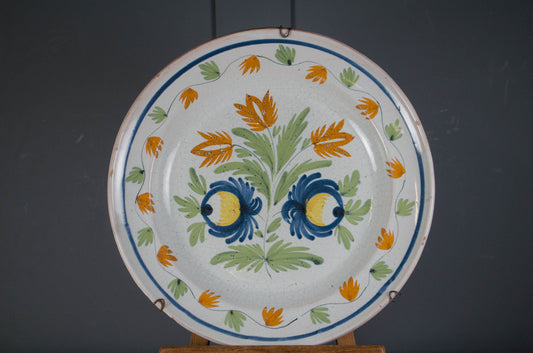 Large French Quimper hand painted floral pottery platter