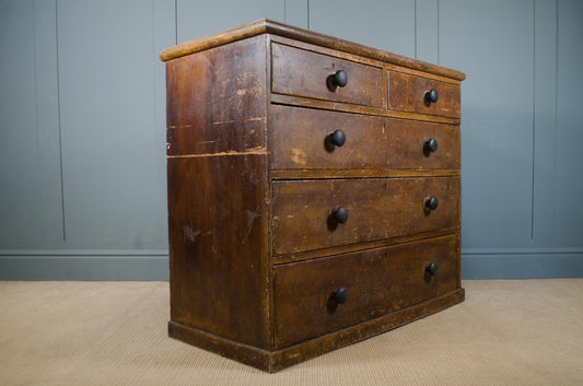 Victorian rustic pine chest of drawers with original crackled aged finish