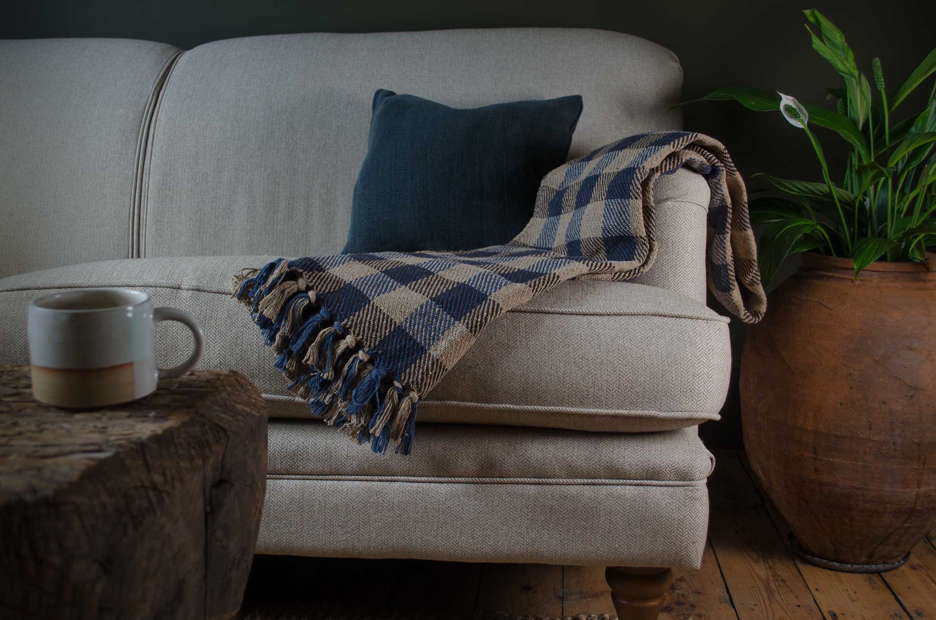 Recycled cotton checked blanket - Various colours
