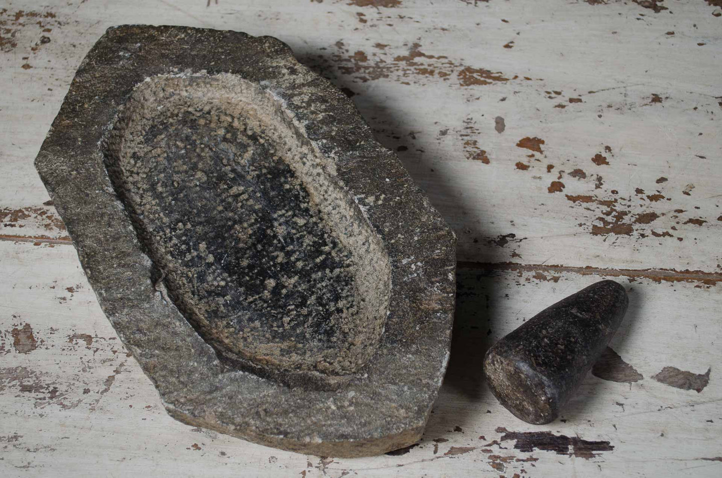 Pestle mortar antique indian reclaimed in a farmhouse rustic kitchen