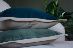 Cotton velvet linen cushion in green