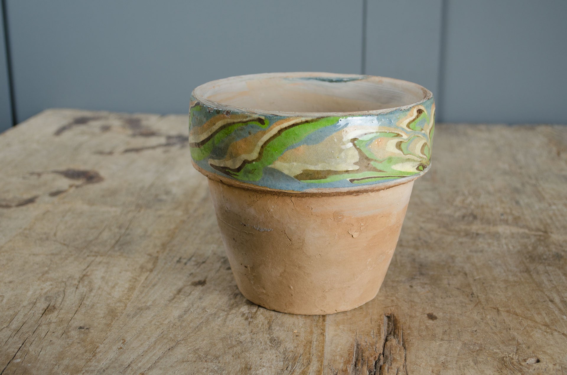 Marble glazed terracotta plant pot