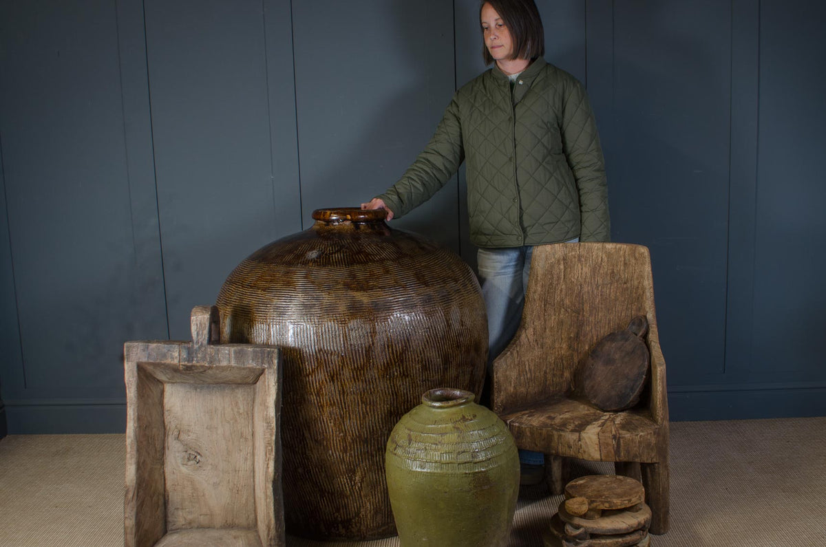 
Toms Yard Pair of monumental Chinese rice wine jars for interior or exterior decoration