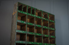 Reclaimed factory pigeon hole shelving unit