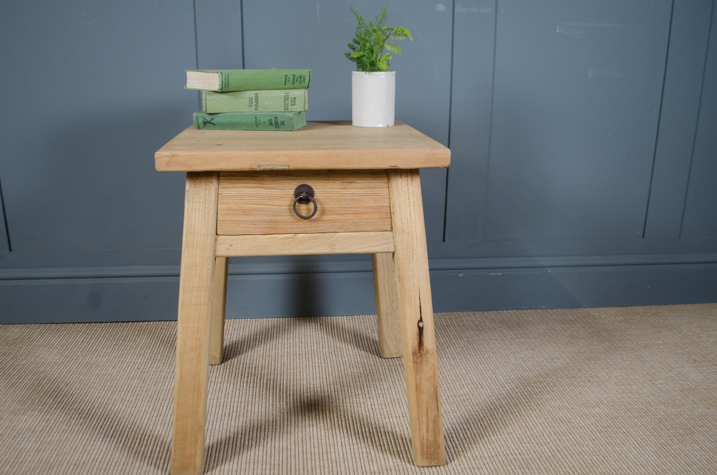 Pair of reclaimed chinese elm wood side tables with storage drawers