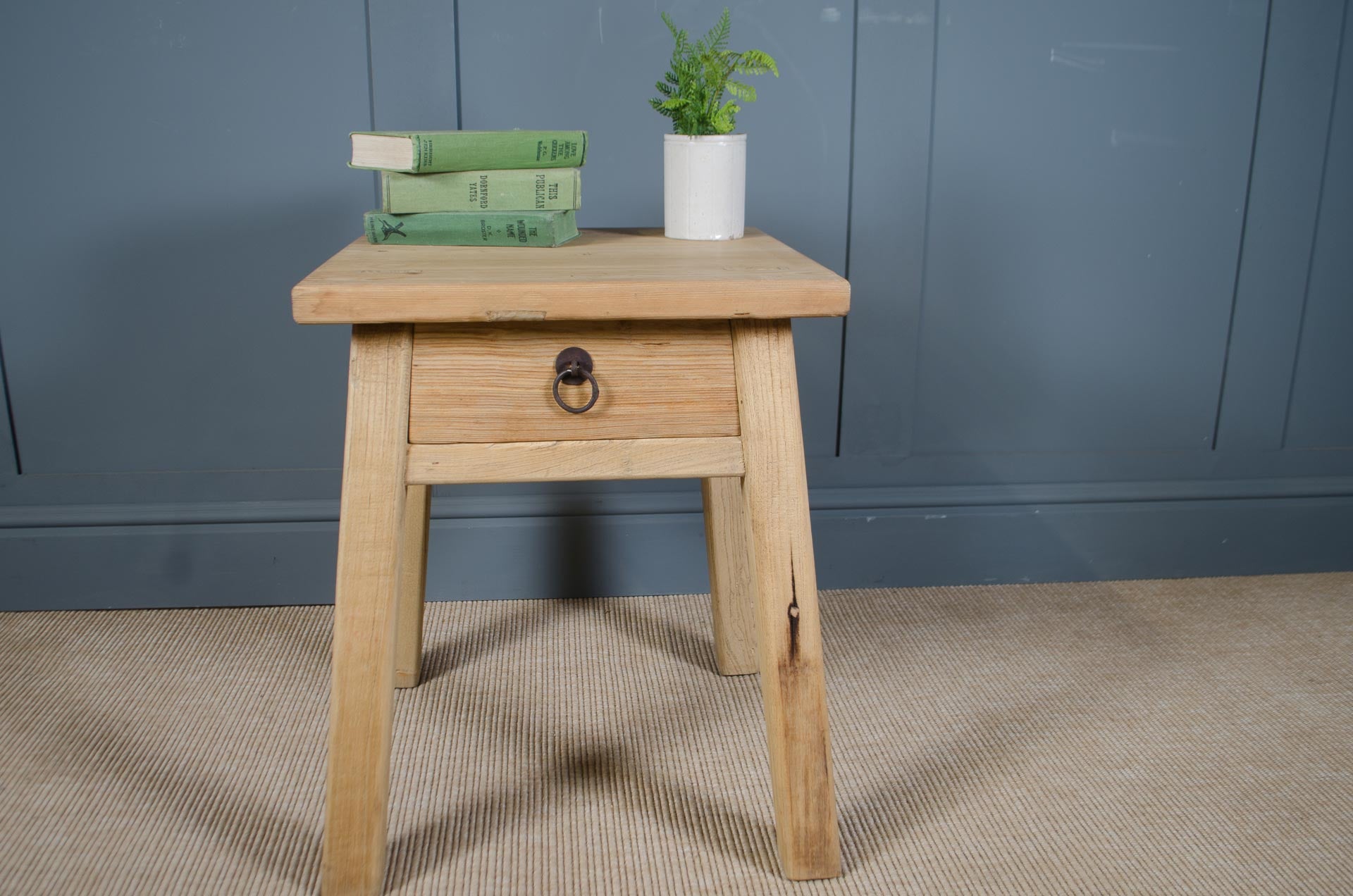 
Pair of reclaimed chinese elm wood side tables with storage drawers
