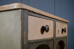 Country house sideboard with painted base and waxed pitch pine surface.
