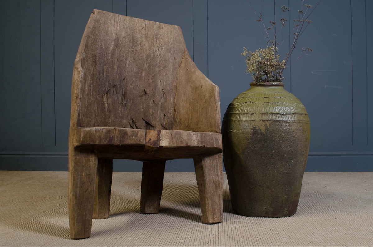 
Wabi sabi tribal wooden chair with sculptural back