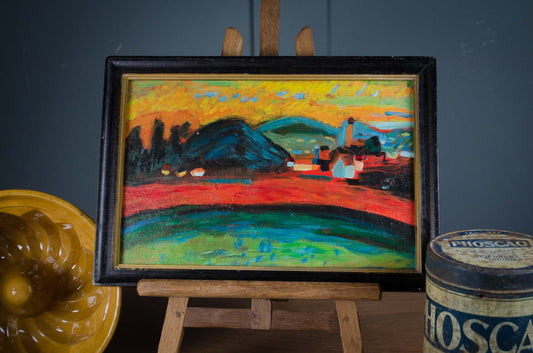 Original colourful landscape oil painting on board