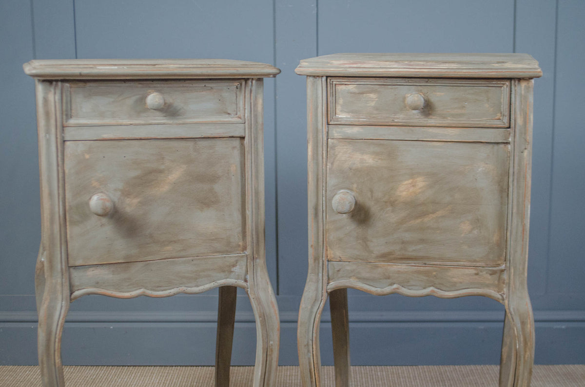
Pair of French grey painted bedside tables