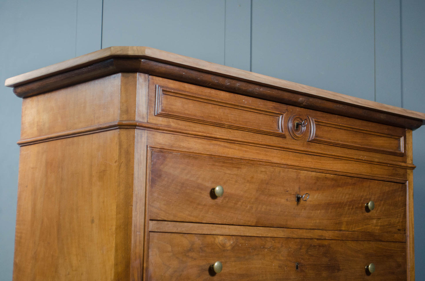 French ash commode with three large drawers and hidden top drawer